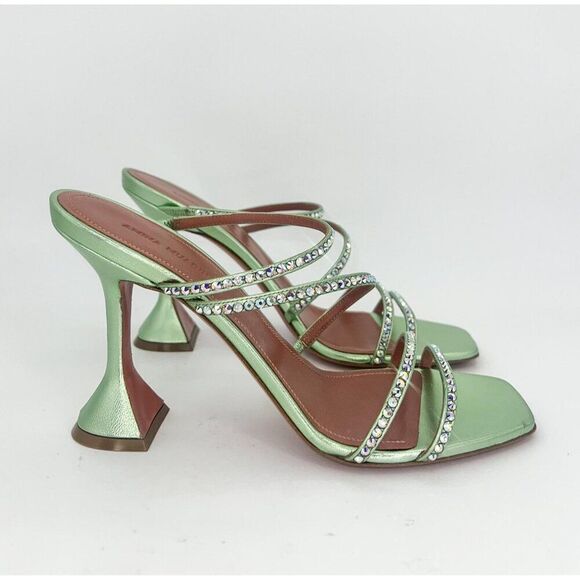 NEW AMINA MUADDI Naima Mint Green Crystal Embellished Fluted Sandals Siz… - Picture 8 of 15